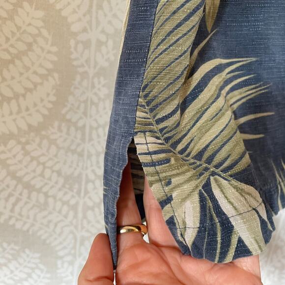 Joseph & Feiss Silk Blue Floral Palm Tropical Camp Collar Button Down Shirt, XXL - Picture 5 of 11